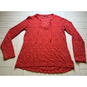 Merrell Women's Long Sleeve Guava Burnout Semi Sheer Tunic W/ Tie Neck. Sz‎ S